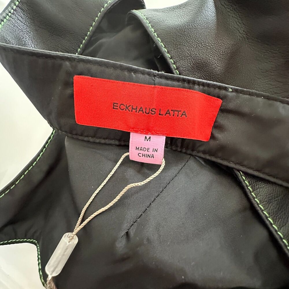 NWOT Eckhaus Latta Black Switch Halterneck Zip Top Tonal Stitch Scoop Neck Med - Picture 6 of 10